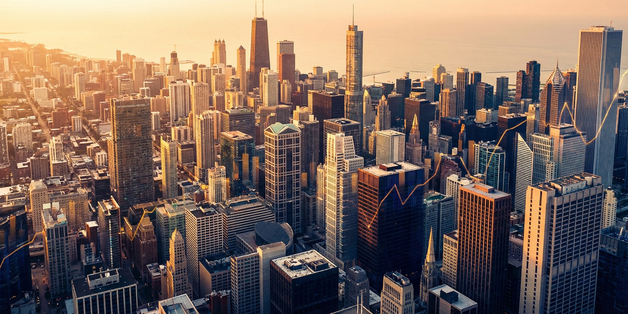 Cinematic aerial view of film production equipment and studio infrastructure at golden hour